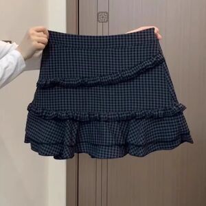 Plaid Ruffle Mini Skirt - Black